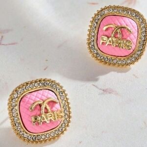 💎Elegant Gold & Pink Earrings W/ Paris C.C & Rhinestones💎